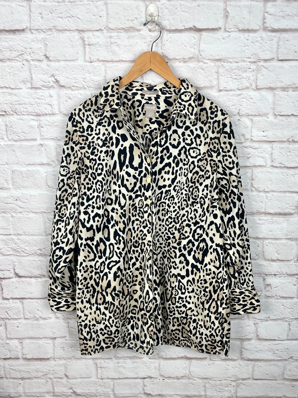 Chicos No-Iron Leopard Animal Print Button Down Tunic Size 12/14